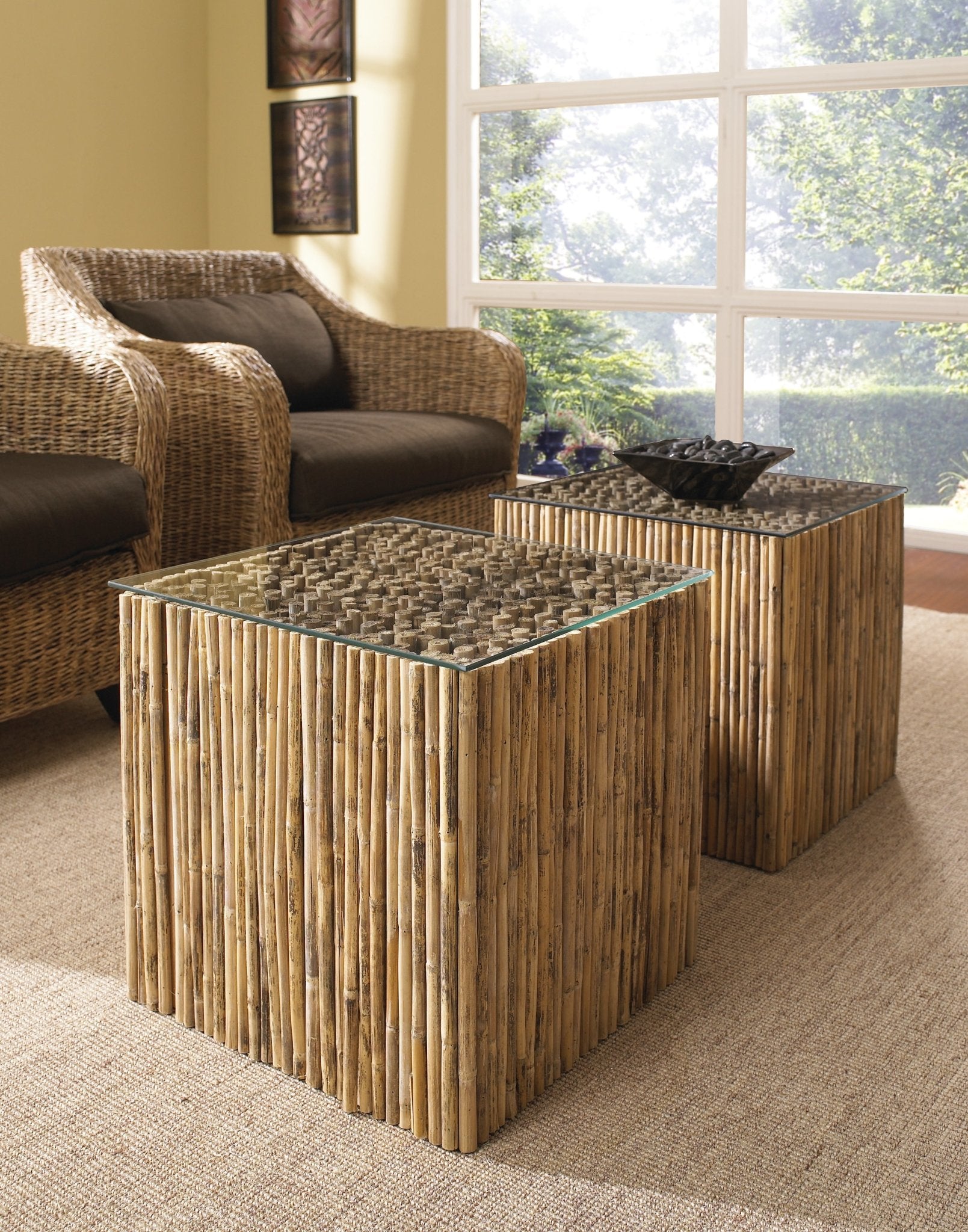 Padma's Plantation Bamboo Stick Bunching Table With Glass